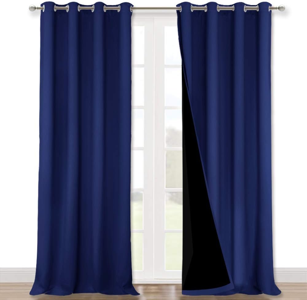 NICETOWN 100% Blackout Blinds, Set of 2, 46" x 96", Royal Blue, Laundry Room Decor Window Treatment Curtains for Large Patio Sliding Door, Thermal Insulated Curtains for Bedroom