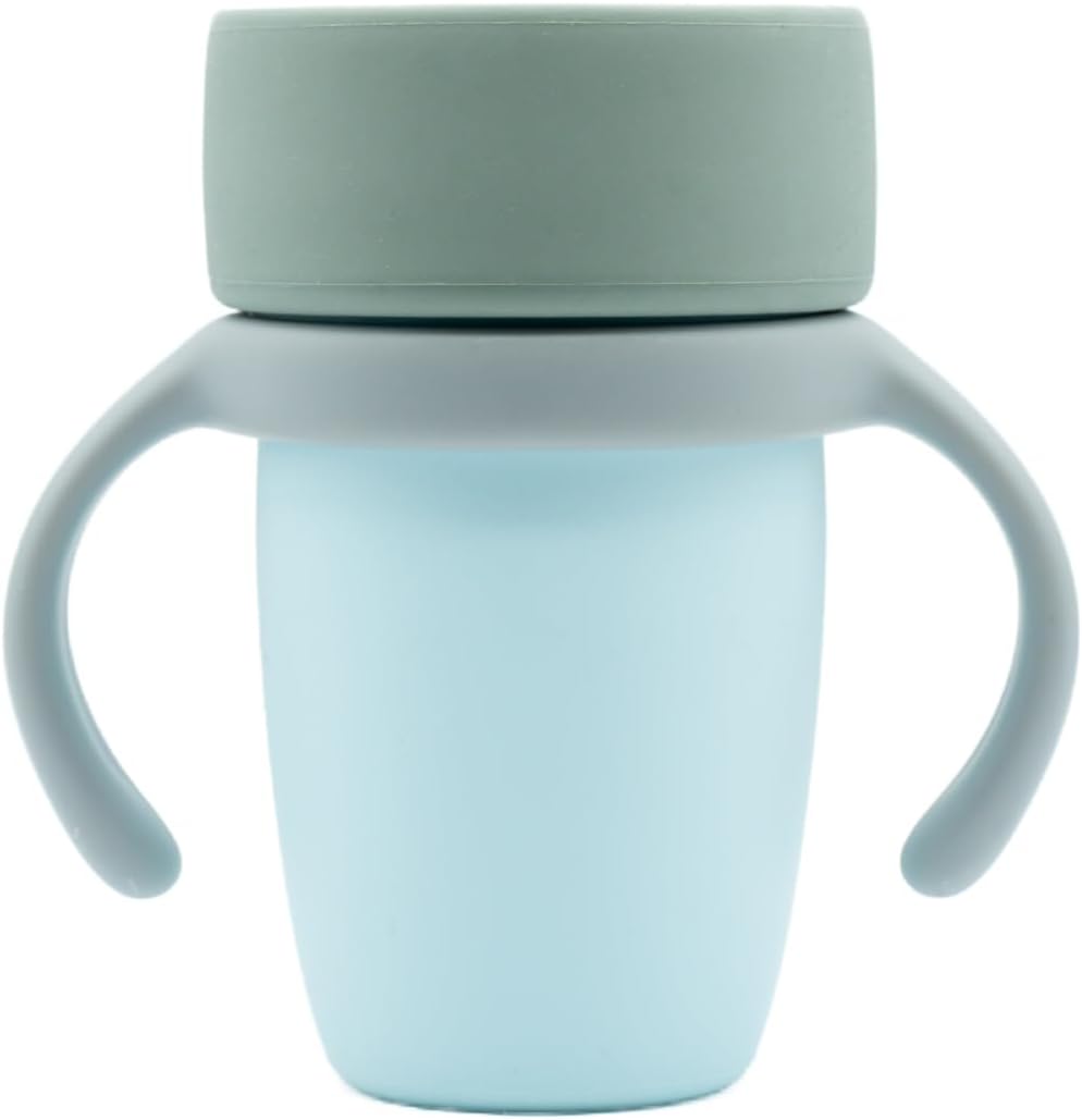 WeeSprout Baby Training Cup - Silicone Sippy Cup with Removable Handles for Weaning Off Bottle - Transition Spill-Proof Toddler Cups - No-Spill Design (Sky/Matte Green/Light Gray)