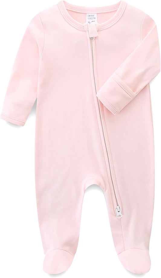 Baby Romper 100% Organic Cotton Pajamas One Piece Long Sleeve Zipper Footie Onesie for 0~12M Baby