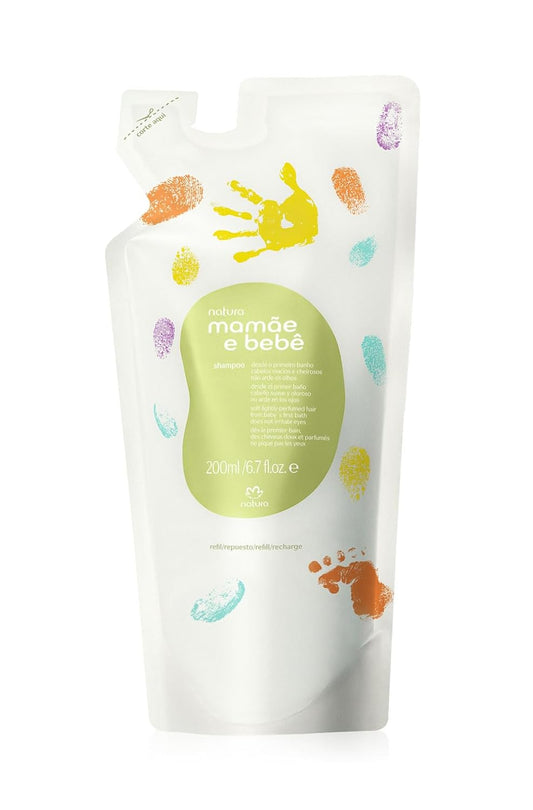 natura - Mamãe e Bebê Shampoo Refill - 100% Vegan - Safe & Gentle Formula - 98.4% Natural Origin - All Skin Types - Cruelty Free - Brazilian Baby Beauty - Baby Essentials - 6.7 fl oz (200ml)