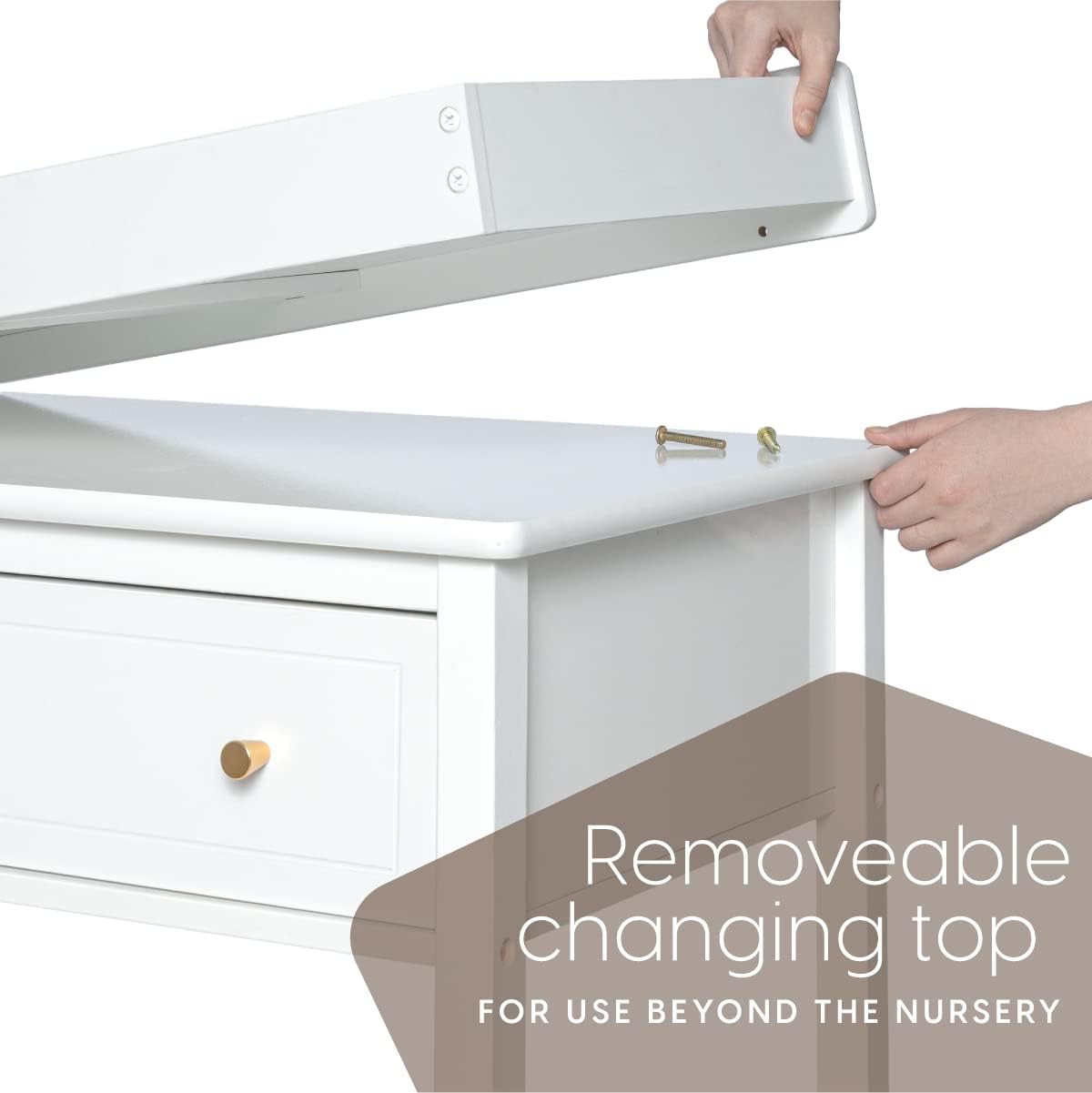 Milliard Nursery Dresser and Baby Changing Table with Storage & Removable Diaper Changing Top, White Modern Diaper Changing Station, Includes Spacious Drawer and Shelves, 18.5 x 35.5 x 40 inches