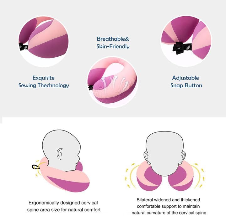 MOOB Toddler Neck Pillow for Carseat & Airplane, Traveling Gifts for Toddler & Children U-Shape Neck Pillows for Kids Light Pink