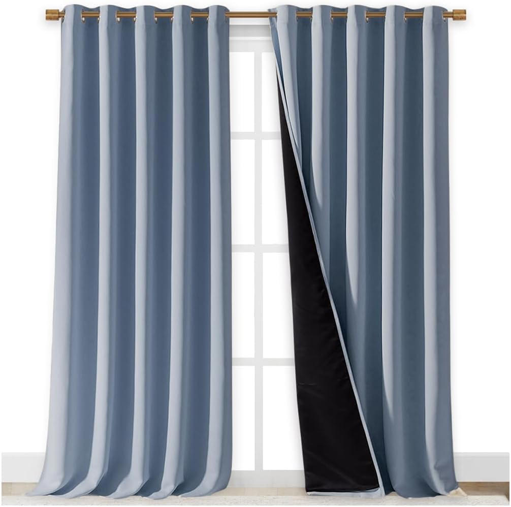 NICETOWN Full Shading Curtains for Windows, Vintage Blue, Pack of 2, 62 inches W x 95 inches L, Super Heavy-Duty Black Lined Blackout Curtains for Bedroom, Privacy Assured Window Treatment
