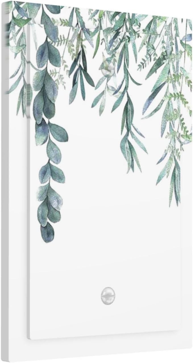 Eucalyptus Leaves Greenery Vine Flowers Simplicity Light Switch Cover Plate 1 Gang No Device Blank Electrical Wall Plates Faceplate Decorative Switch Plate for Bed Room Living Room Decor