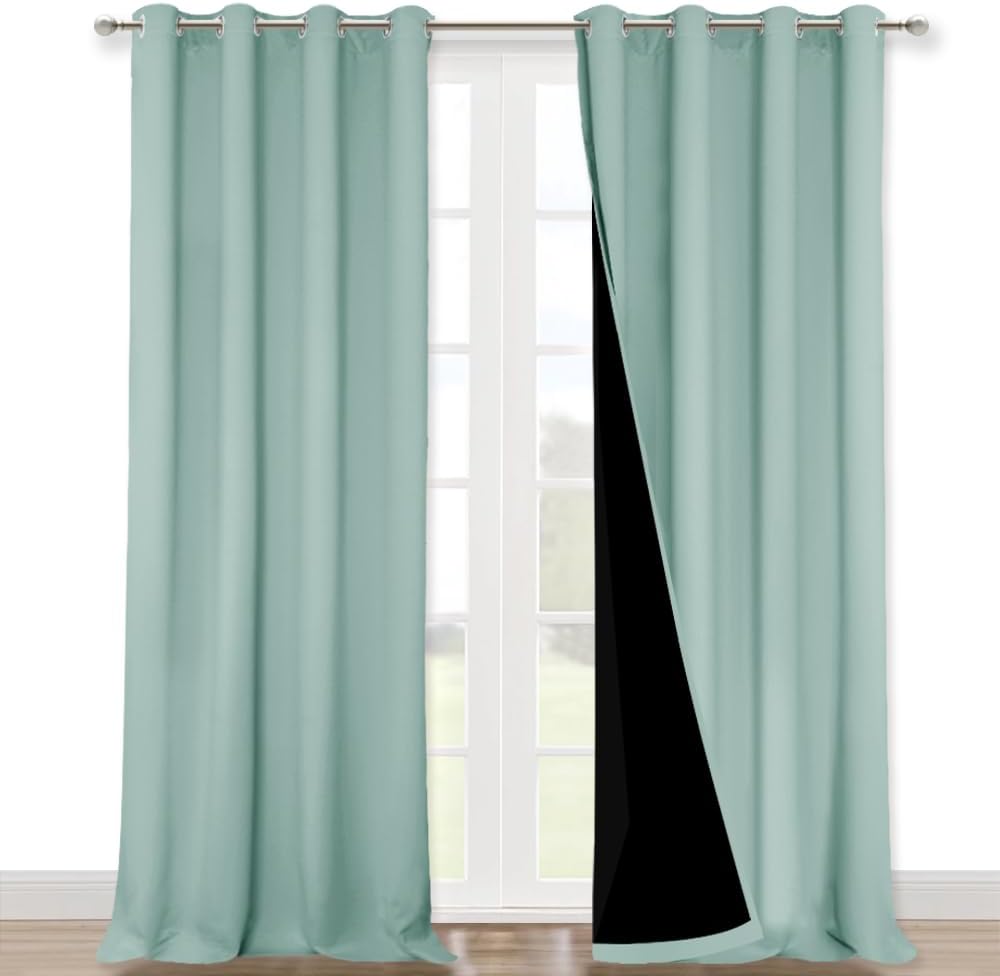 NICETOWN 100% Blackout Blinds, Set of 2, 46" x 96", Aqua Blue, Laundry Room Decor Window Treatment Curtains for Large Patio Sliding Door, Thermal Insulated Curtains for Bedroom