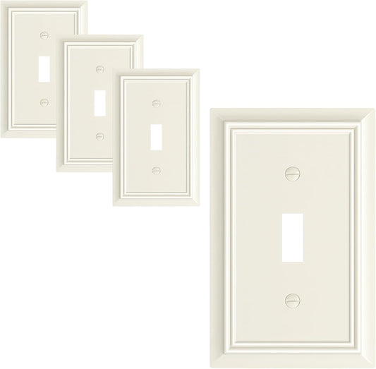 4-Pack Single Toggle Light Switch Cover Plate, Durable Natural Bamboo Fiber Decorative Switch Plate Covers, Light Almond 1 Gang Wall Plate, Corrosion Resistant