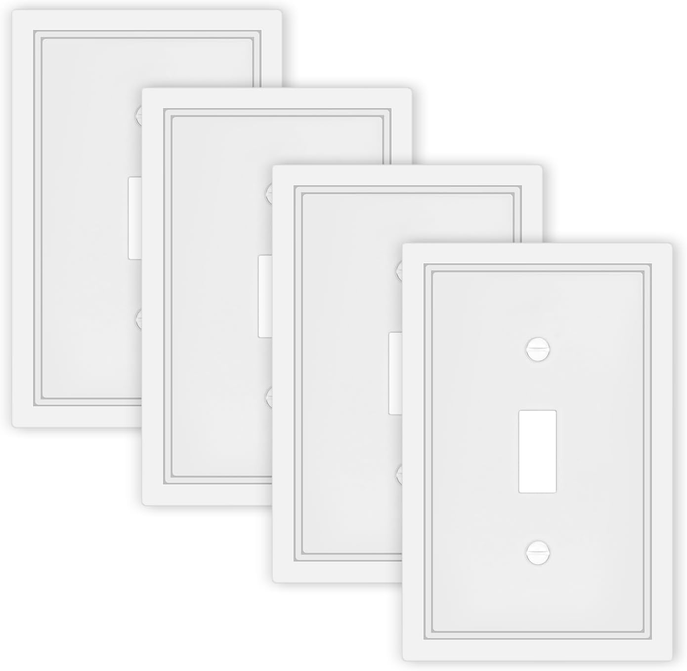 White Decorative Light Switch Cover Plate, Classic Single Toggle Switch Plate Covers, Natural Bamboo Fiber 1 Gang Wall Plates for Bathroom Kitchen- 4 Pack