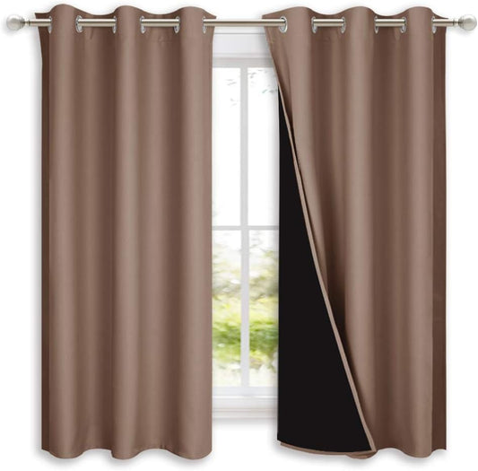 NICETOWN Total Blackout Panels for Nursery, Super Soft, Heavy Duty and Thick Window Treatment Curtains 63 inches Long with Black Lined for Basement, (1 Pair, Cappuccino, 42 inches Wide Each Panel)