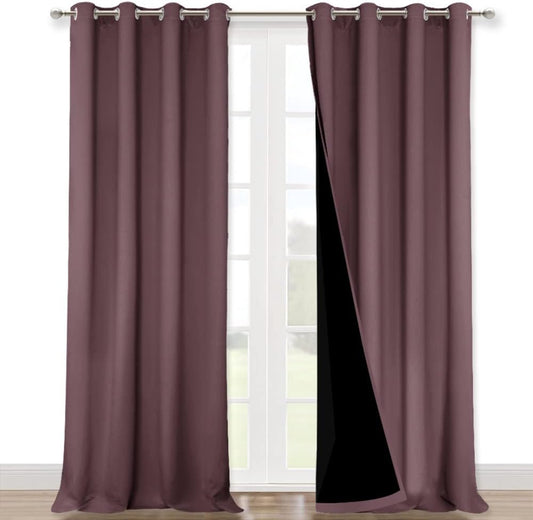 NICETOWN Full Shading Curtains for Windows, Super Heavy-Duty Black Lined Blackout Curtains for Bedroom, Privacy Assured Window Treatment (Dry Rose, Pack of 2, 52 inches W x 95 inches L)