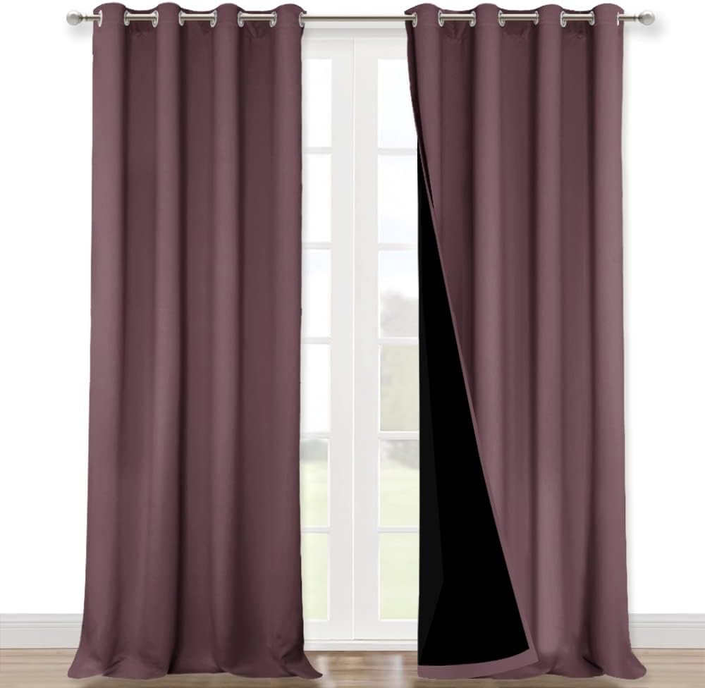 NICETOWN 100% Blackout Blinds, Set of 2, 46" x 102", Dry Rose, Laundry Room Decor Window Treatment Curtains for Large Patio Sliding Door, Thermal Insulated Curtains for Bedroom
