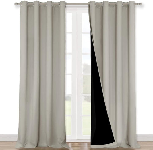 NICETOWN 100% Blackout Blinds, Set of 2, 46" x 96", Natural, Laundry Room Decor Window Treatment Curtains for Large Patio Sliding Door, Thermal Insulated Curtains for Bedroom