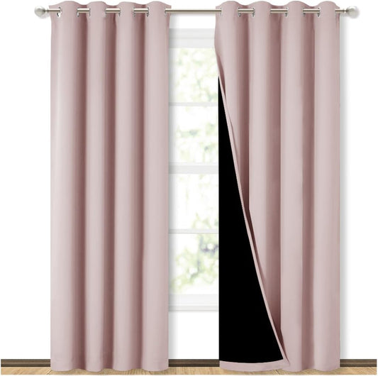 NICETOWN 100% Blackout Window Curtain Panels 84" Long, Blush Pink, 2 Pieces, 52 inches Wide Each Panel, Heat and Cold Blocking Drapes with Black Liner for Nursery, Thermal Insulated Draperies