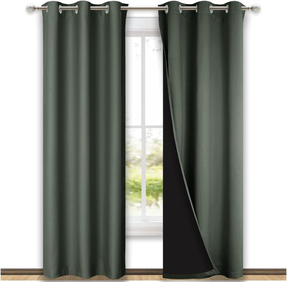 NICETOWN Dark Mallard Blackout Curtains 80 inches Long, Full Light Blocking Drapes with Black Liner for Nursery, Thermal Insulated Draperies for Hall, Villa (2 Pieces, 42" Wide Each Panel)