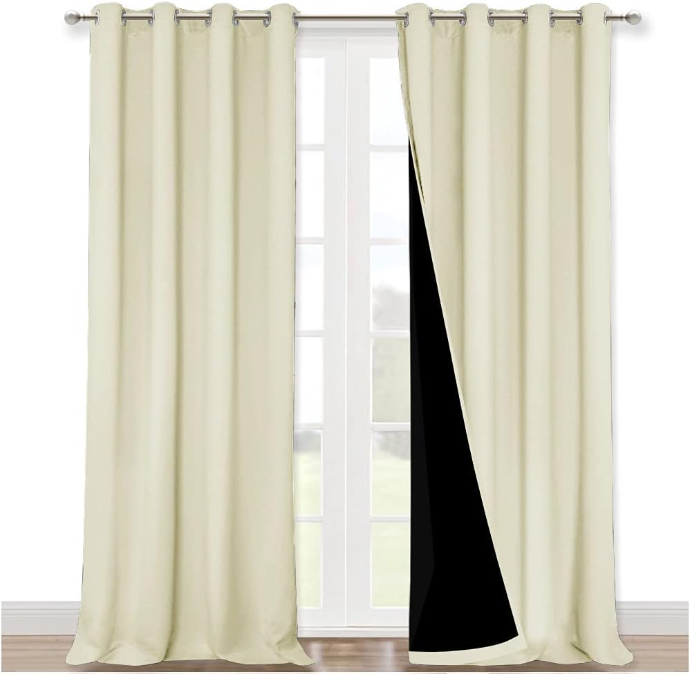NICETOWN Full Shading Curtains 90 inches Long 2 Panels Set for Windows, Super Heavy-Duty Black Lined Blackout Curtains for Bedroom, Privacy Assured Window Treatment (Beige, Pack of 2, 52 inches W)