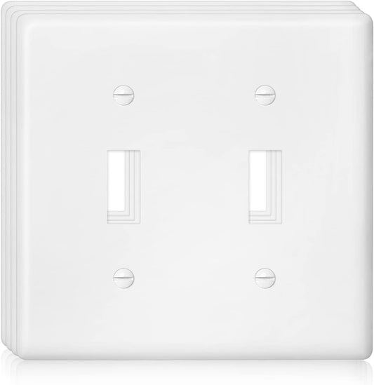 Decorator Wall Plate Double Toggle Light Switch Plate Outlet Cover,Unbreakable Polycarbonate Thermoplastic, White (4-Pack, Double Toggle-White)