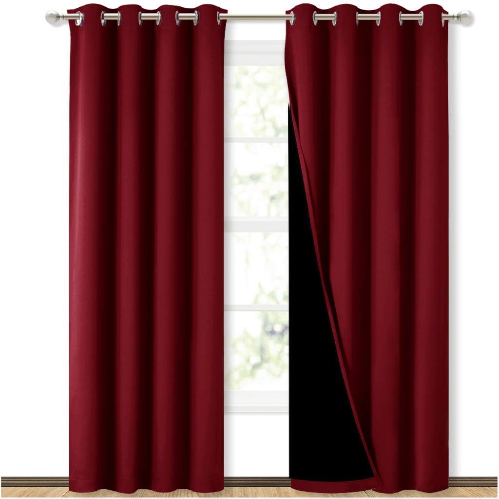 NICETOWN 100% Blackout Cold Blocking Curtains with Black Liner Backing, Thermal Insulated Curtains for Living Room, Noise Reducing Drapes, Burgundy Red, 52 inches x 84 inches Per Panel, Set of 2