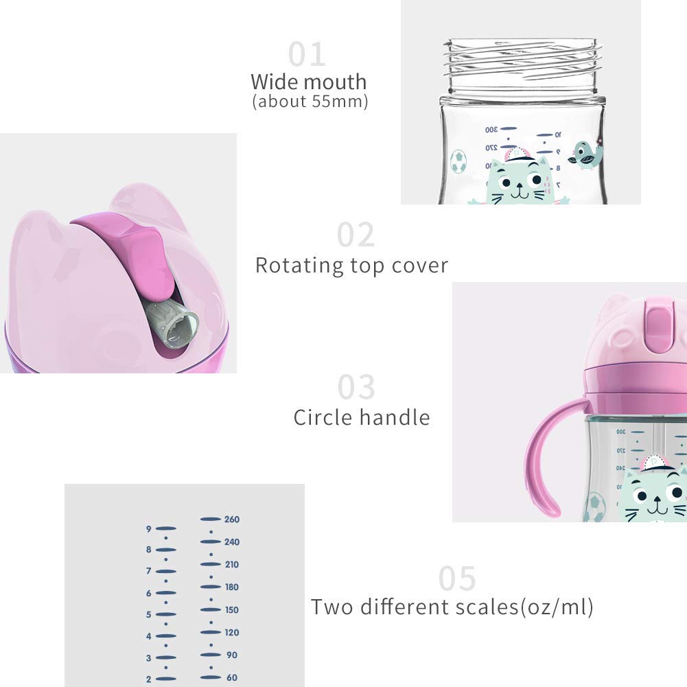 POTATO Toddler Cups Spill Proof Sippy Cup with Handles and Strap, Straw Cups for babies, 240ML/8oz, Pink