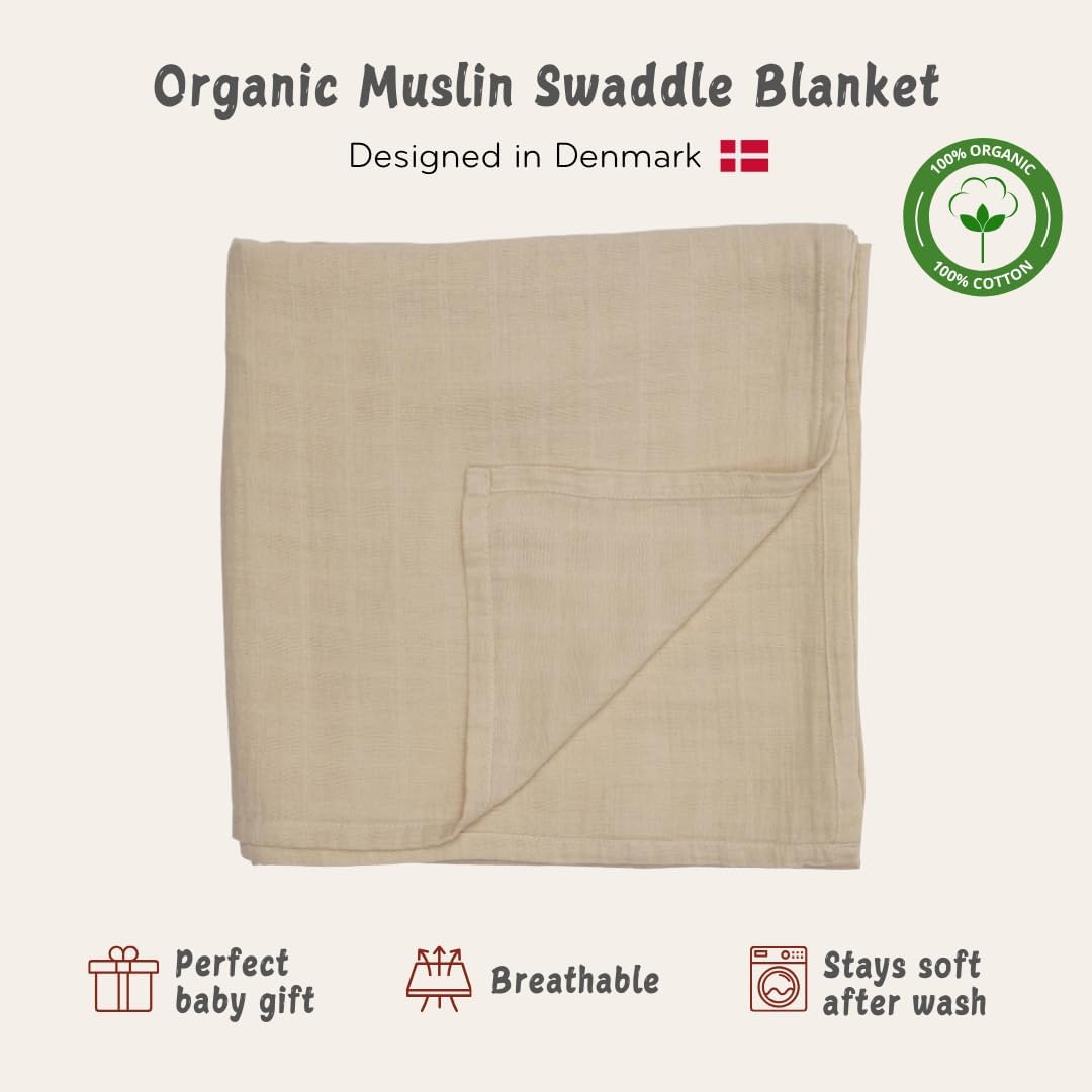 Swaddle - 100% Organic Cotton - Muslin Swaddle Blankets for Newborn, 47" x 47" (Fog)