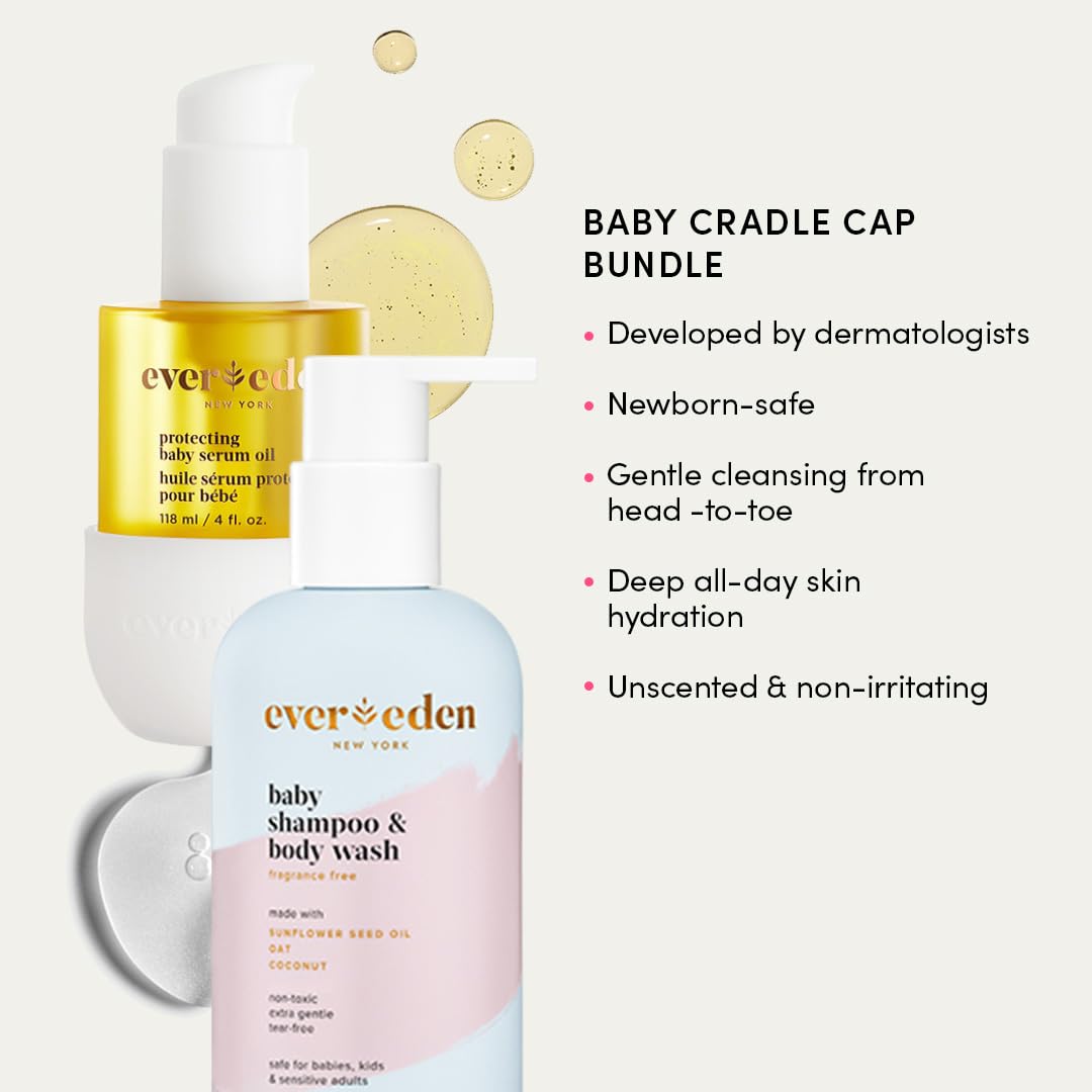 Evereden Baby Cradle Cap Care Bundle: Clean & Vegan Shampoo, Body Wash, Protecting Oil for Newborns - Great for the Whole Family