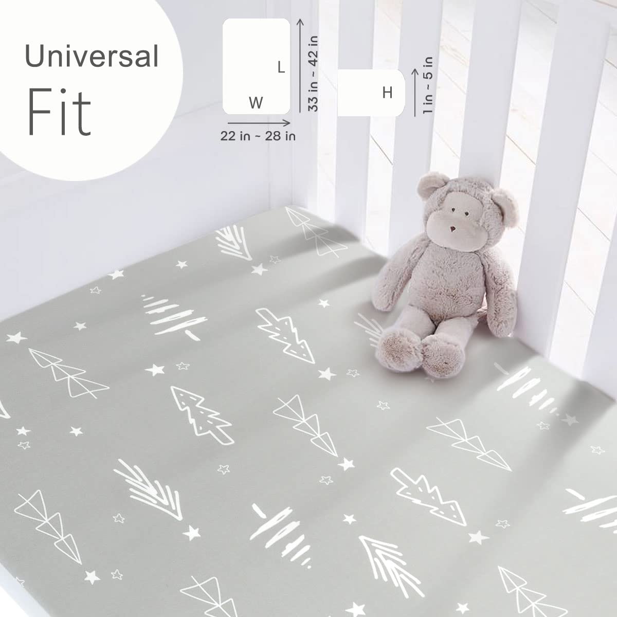 GRSSDER Stretchy Ultra Soft Jersey Knit Fitted Pack n Play Sheets Set 2 Pack, Portable/Mini Crib Sheets, Christmas Trees and Arrows for Girls and Boys