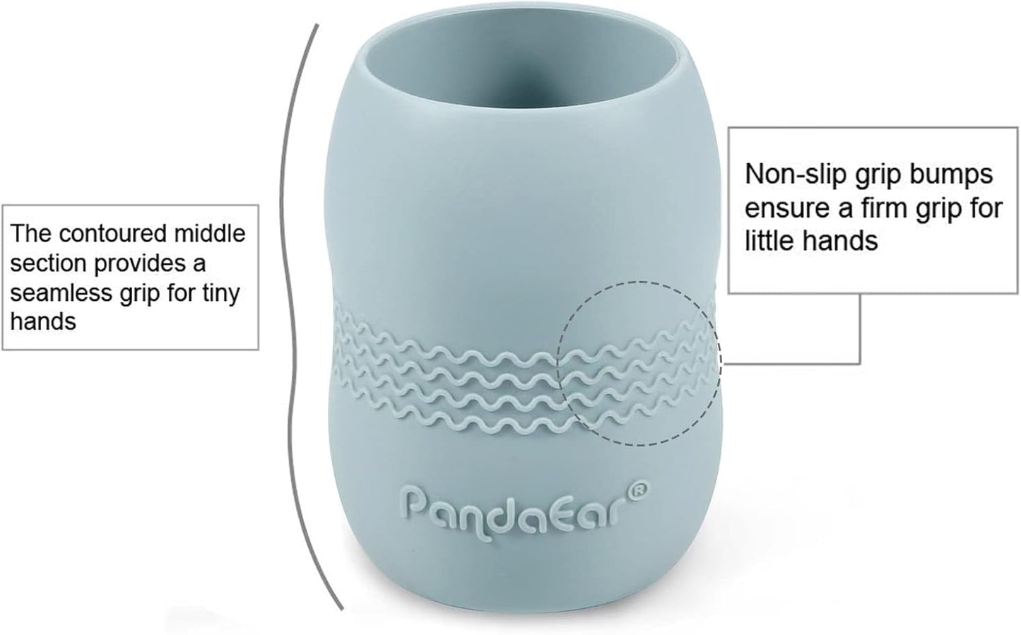 PandaEar 3 Pack 100% Tiny Silicone Drinking Training Cup for Baby and Toddler, Tiny Open Cups for Infants (Blue/Green/Tan)