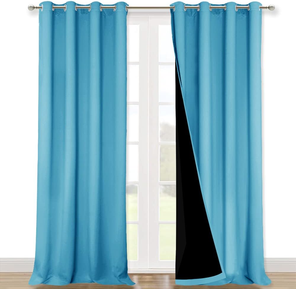 NICETOWN 100% Blackout Blinds, Set of 2, 46" x 102", Teal Blue, Laundry Room Decor Window Treatment Curtains for Large Patio Sliding Door, Thermal Insulated Curtains for Bedroom