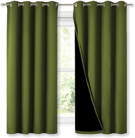 NICETOWN 100% Blackout Curtains 54" Long, Olive Green, 1 Pair, 52" Width Each Panel, Double-Deck Completely Blackout Window Treatment Thermal Insulated Lined Drapes for Small Window