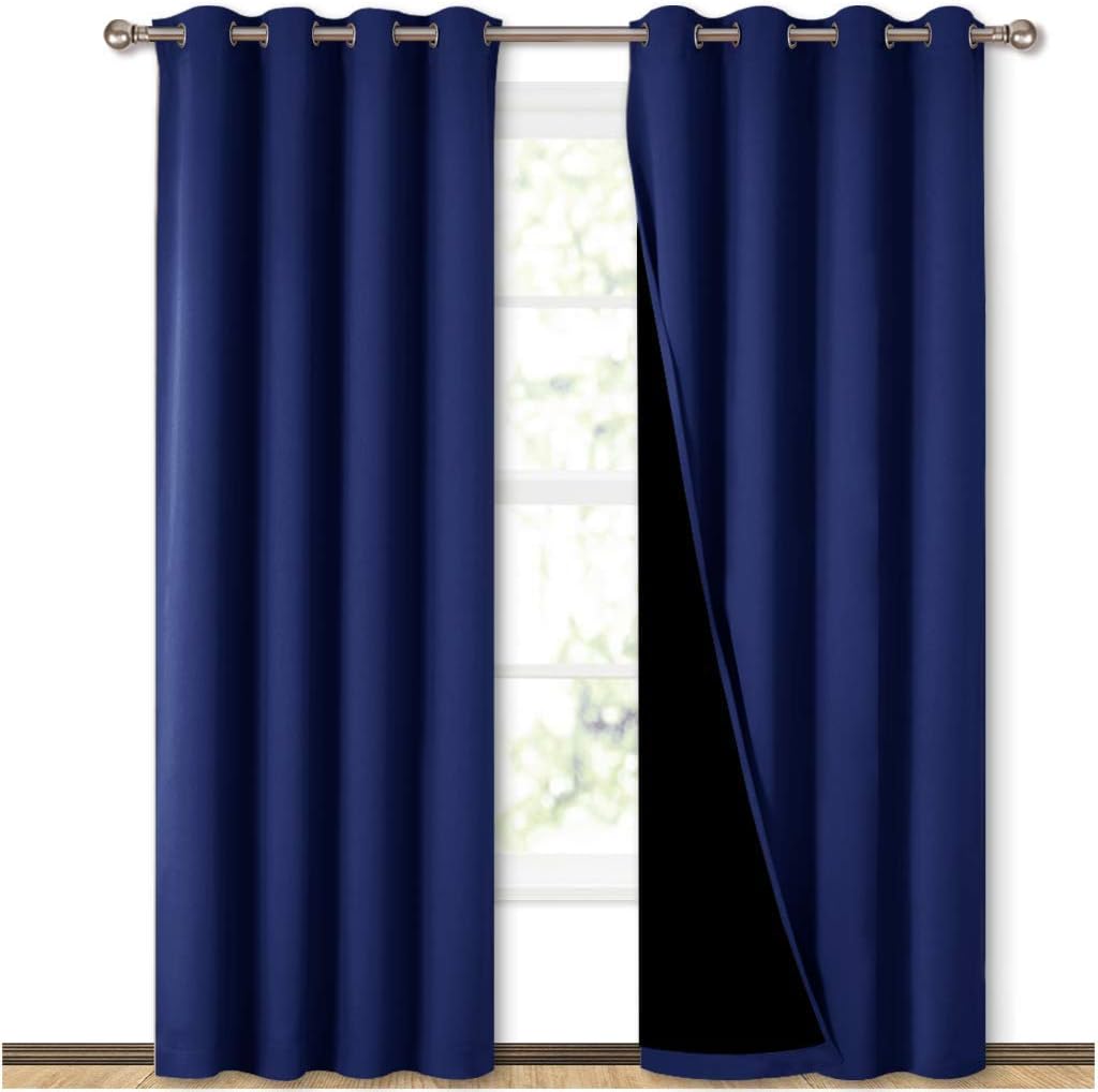 NICETOWN 100% Blackout Curtain Set, Thermal Insulated & Energy Efficiency Window Draperies for Guest Room, Full Shading Panels for Shift Worker and Light Sleepers, Royal Blue, 52W x 84L, 2 PCs