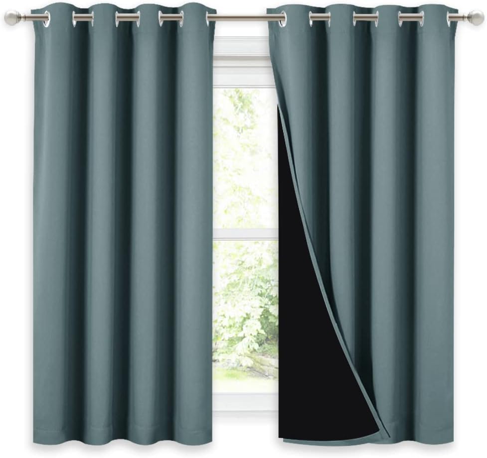 NICETOWN 100% Blackout Curtains 54 inches Long, Double-Deck Completely Blackout Window Treatment Thermal Insulated Lined Drapes for Small Window (Aqua, 1 Pair, 52 inches Width Each Panel)