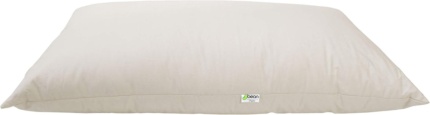 Bean Products King Organic Kapok Pillow + Natural Org Case - 20" x 36" - Organic Cotton Zippered Shell - Made in USA