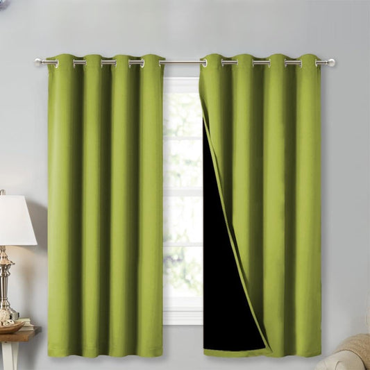 NICETOWN Extra Long Truly Blackout Drapes for Hall and Villa, 46" Width Each Panel, 45" Length, Fresh Green, 2 Pieces, 100% Blackout Window Curtain Panels with Black Lined for Night Shift Worker