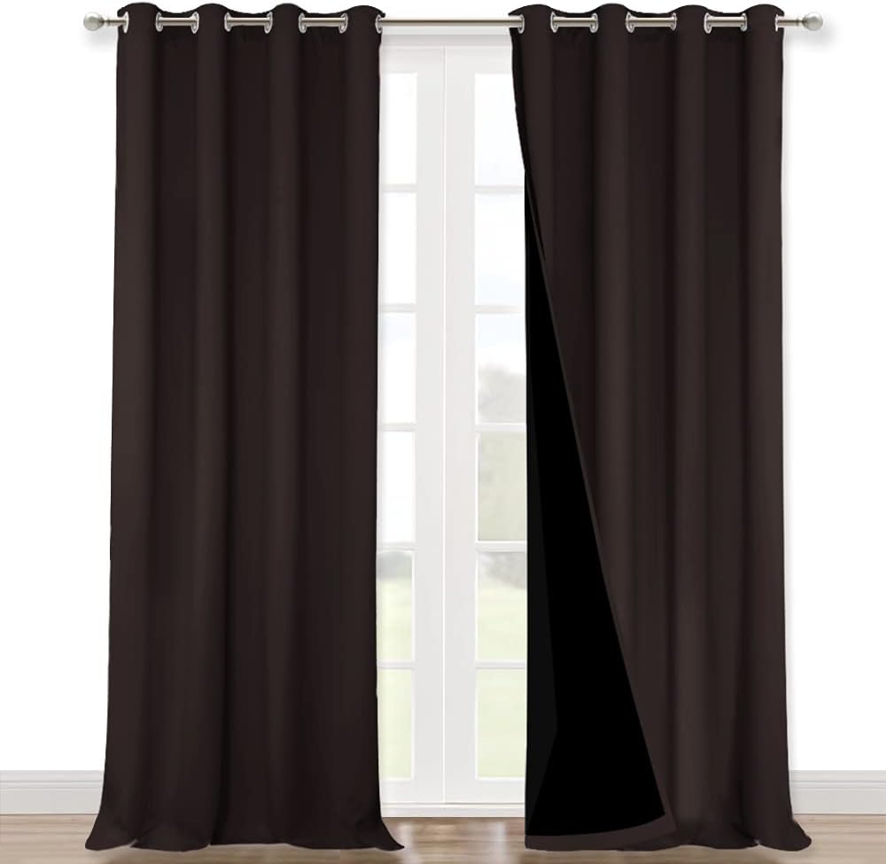 NICETOWN 100% Blackout Blinds, Set of 2, 46" x 102", Brown, Laundry Room Decor Window Treatment Curtains for Large Patio Sliding Door, Thermal Insulated Curtains for Bedroom
