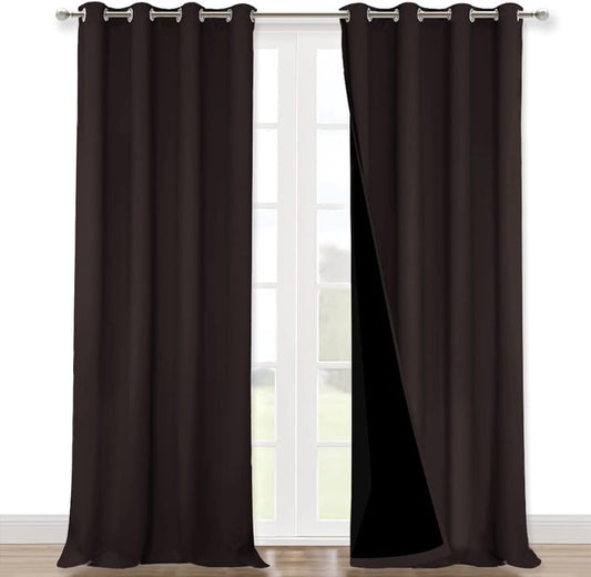 NICETOWN 100% Blackout Blinds, Set of 2, 46" x 102", Brown, Laundry Room Decor Window Treatment Curtains for Large Patio Sliding Door, Thermal Insulated Curtains for Bedroom