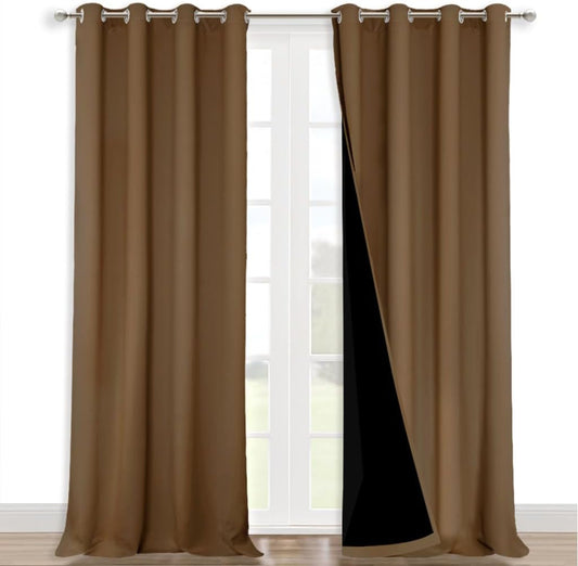 NICETOWN 100% Blackout Blinds, Set of 2, 46" x 102", Gold Brown, Laundry Room Decor Window Treatment Curtains for Large Patio Sliding Door, Thermal Insulated Curtains for Bedroom