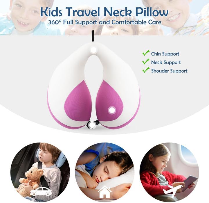 MOOB Travel Pillow for Kids, Traveling Gifts for Toddler & Children U-Shape Car Seat Head Travel Neck Pillow, Neck Pillow for Car Headrest Purple