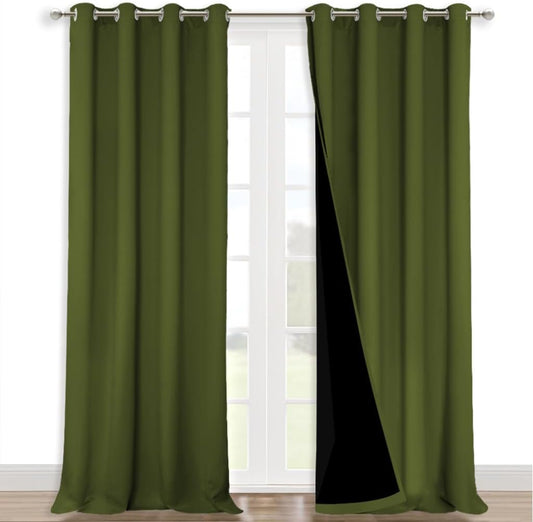 NICETOWN 100% Blackout Blinds, Set of 2, 46" x 96", Olive Green, Laundry Room Decor Window Treatment Curtains for Large Patio Sliding Door, Thermal Insulated Curtains for Bedroom