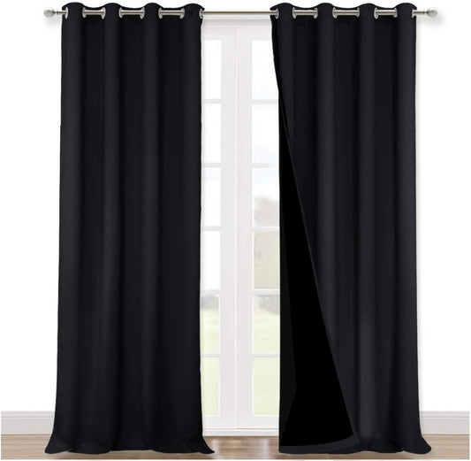 NICETOWN Extra Long Truly Blackout Drapes for Hall and Villa, 100% Blackout Window Curtain Panels with Black Lined for Night Shift Worker, 52-inch Width Each Panel, 108-inch Length, Black, 2 Pieces