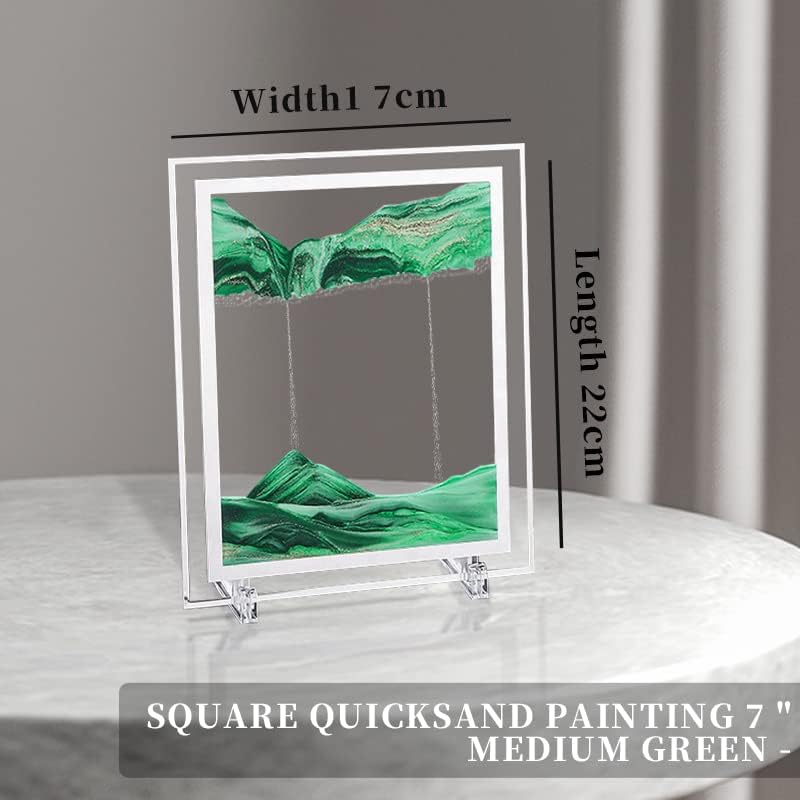 Moving Sand Art Picture 3D Deep Sea Sandscapes Sand Art Liquid Motion Bubbler Timer for Adult Kid Desktop Art Toys for Home Decor and Office(Square+Green+7In)