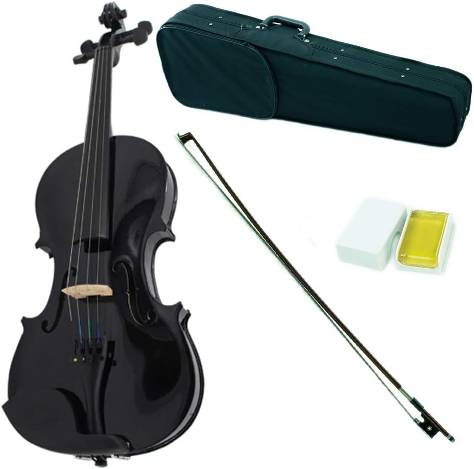 SKY Full Size VN202 Wood Black Violin with Brazilwood Bow and Lightweight Case