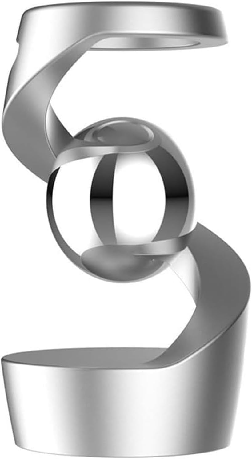 Gravity Defying Kinetic Desk Toy, Desktop Suspended Gyroscope, Executive Desk Toy Levitating Spinning Metal, Rotating Spinner with Floating Ball for Desktop Decor (Silver)