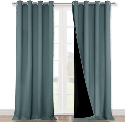 NICETOWN Aqua 100% Blackout Curtains for Windows, Super Heavy-Duty Black Lined Total Darkness Drapes for Bedroom, Privacy Assured Window Treatment for Patio (Pack of 2, 52 inches W x 108 inches L)