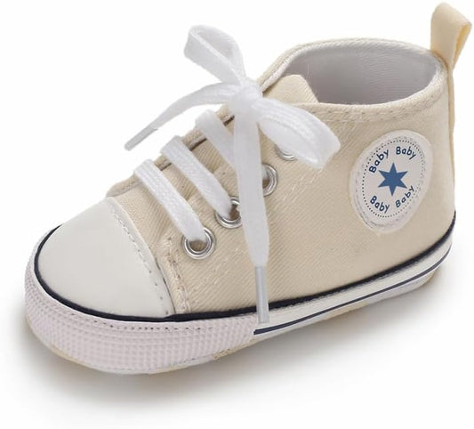 Unisex Baby Girls Boys Canvas High-top Shoes, Newborn Infant Anti-Slip Soft Sole Frist Walking Breathable Sneakers