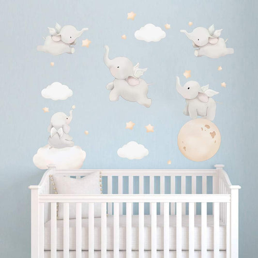 Runtoo Elephant Wall Decal Kids Animals Art Wall Stickers Baby Nursery Bedroom Space Wall Décor