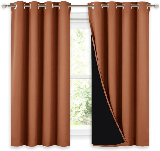NICETOWN 100% Blackout Curtains 54 inches Long, Double-Deck Completely Blackout Window Treatment Thermal Insulated Lined Drapes for Small Window (Burnt Orange, 1 Pair, 52 inches Width Each Panel)