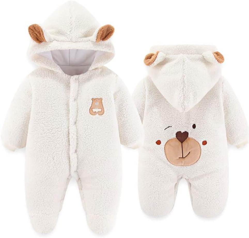 XIFAMNIY Newborn Fleece Footie Jumpsuit Hooded Warm Thicken Winter Outwear Snowsuit for Baby Girls and Boys