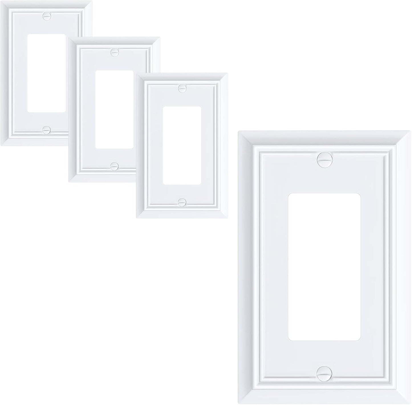 4-Pack Decorator Wall Plate Cover, Pure White Decorative Switch Plates and Outlet Covers, Durable Natural Bamboo Fiber Wall Plates for Electrical Outlets, Receptacle, GFCI Outlet, Dimmer Switch