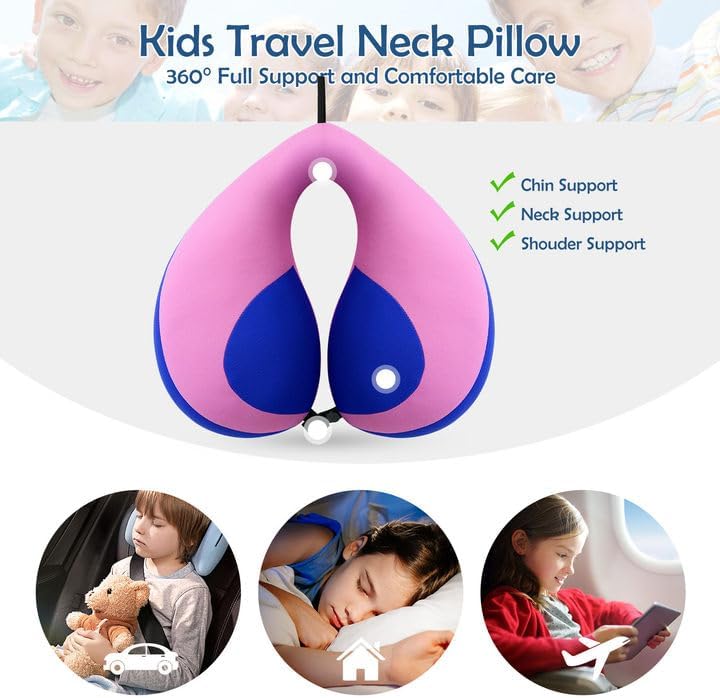 MOOB Kids Pillow Neck Pillow for Car & Airplane, Traveling Gifts for Toddler & Children U-Shape Car Seat Head Travel Neck Pillow Dark Purple
