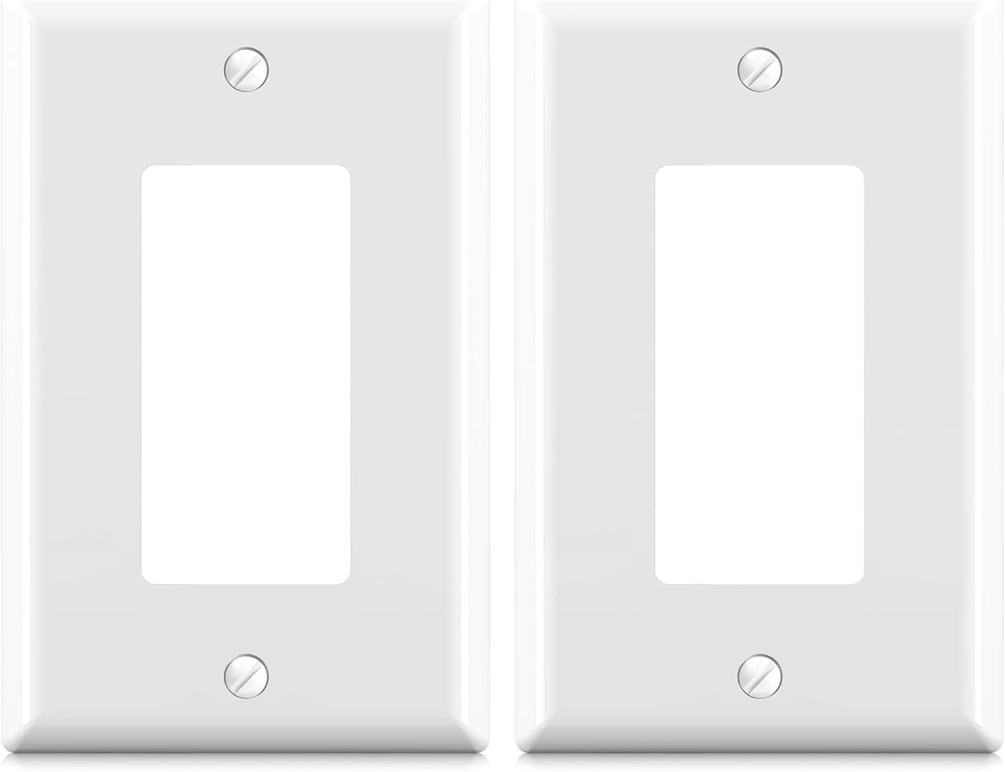 ELEGRP Decorative Receptacle Wall Plate, 1-Gang Mid Size Decorator Covers, Unbreakable Polycarbonate Faceplates for Decorator Device, UL Listed, Screws Included (2 Pack, Glossy White)
