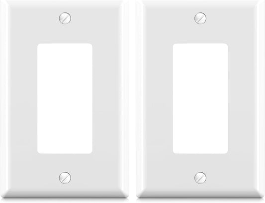ELEGRP Decorative Receptacle Wall Plate, 1-Gang Mid Size Decorator Covers, Unbreakable Polycarbonate Faceplates for Decorator Device, UL Listed, Screws Included (2 Pack, Glossy White)