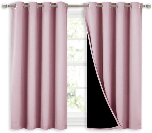 NICETOWN 100% Blackout Curtains 45 inches Long, 2 Thick Layers Completely Blackout Window Treatment Thermal Insulated Lined Drapes for Small Window (Lavender Pink, 1 Pair, 52 inches Width Each Panel)